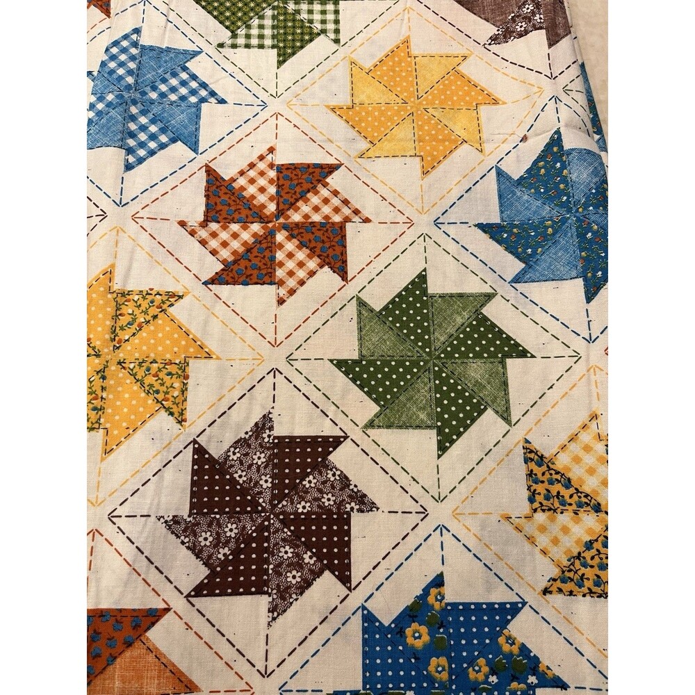 Vtg Cheater Fabric Pinwheel Faux Quilt Rare Out of Print Cotton 3 Yards Craft